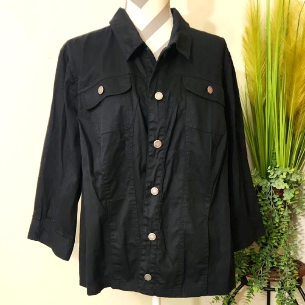 CJ Banks Black Lightweight Button Up Jacket Relaxed Fit